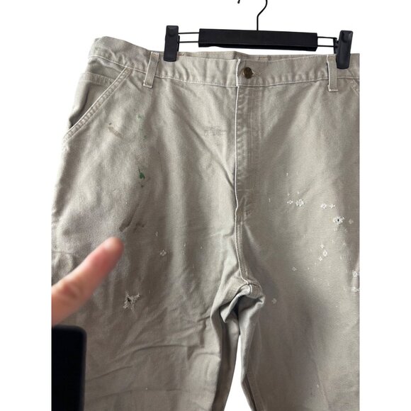 Carhartt Mens Beige Canvas Dungaree Work Pants Size 42x32 - note flaws - Picture 11 of 14